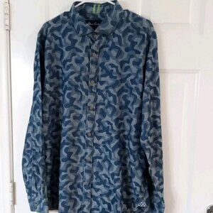 Robert Graham Shirt Men’s 2XL Blue/Gray Camo Modern Button Up Long Sleeve